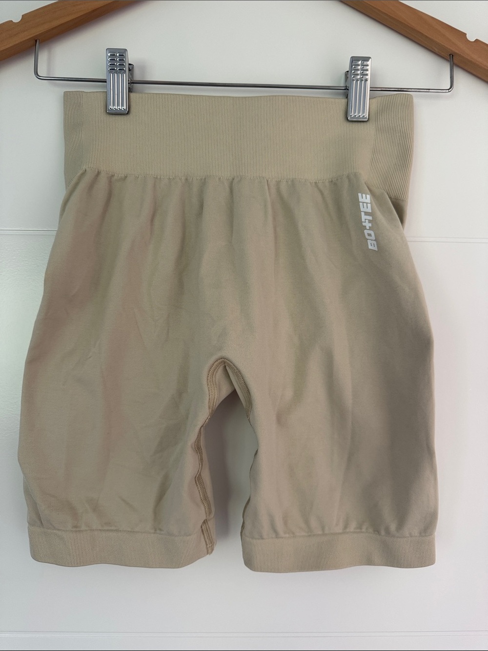 Bo + Tee Beige High-Waist Biker Shorts